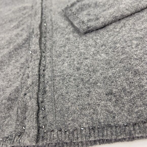 Gap Cardigan Sweater Women’s L Lambswool Blend Heather Gray Snap Beaded Cropped - Picture 6 of 15